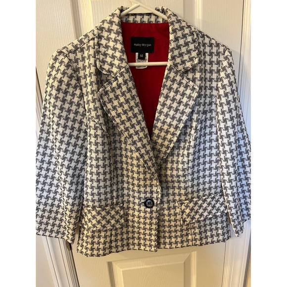 Hailey Morgan Blazer Size 14 Houndstooth Black White Career Work Business - Picture 1 of 6